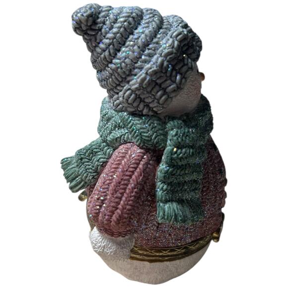 Glitter Snowman Trinket Box Hinged Holiday Decor Storage 3.5x3 - Picture 2 of 11